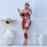 Burkini Bali Vert/Rouille 4 Piéces ( JUPE COURTE )