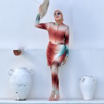 Burkini Bali Vert/Rouille 4 Piéces ( JUPE COURTE )
